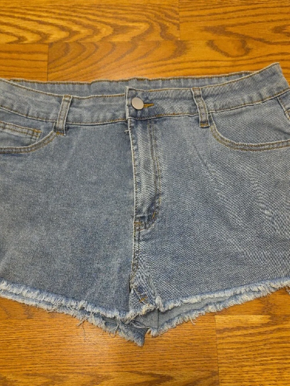 Classic High-Rise Denim Shorts in Light Blue